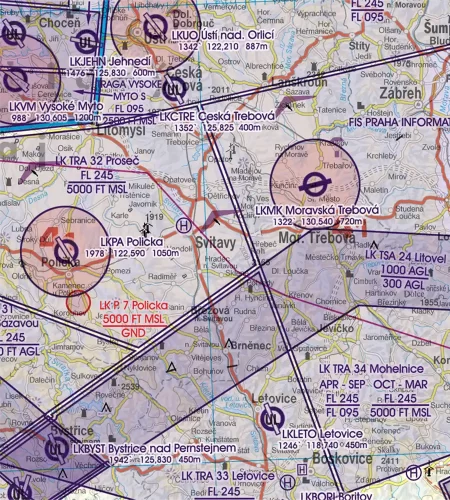 Luftsportgebiet auf der 500k Luftfahrtkarte von Tschechien