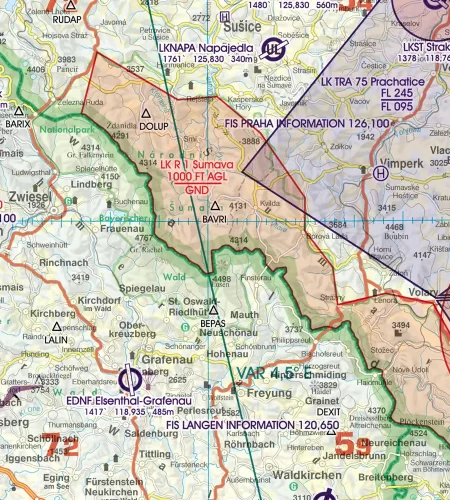 Naturschutzgebiet auf der VFR ICAO Karte von Tschechien in 500k