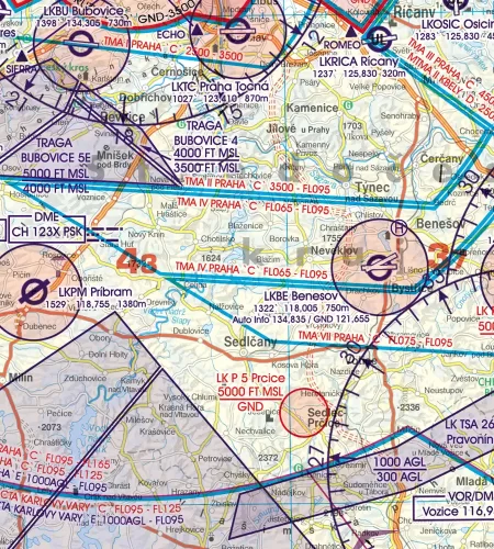 TMA Nahkontrollbezirk auf der 500k ICAO VFR Karte von Tschechien