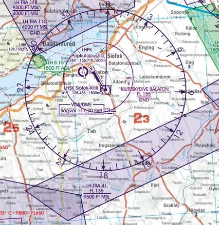 ATZ Flugverkehrszone auf der VFR Karte von Ungarn in 500k