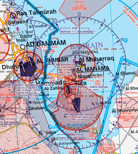 UAE Katar Bahrain VFR ICAO Karte Ausschnitt