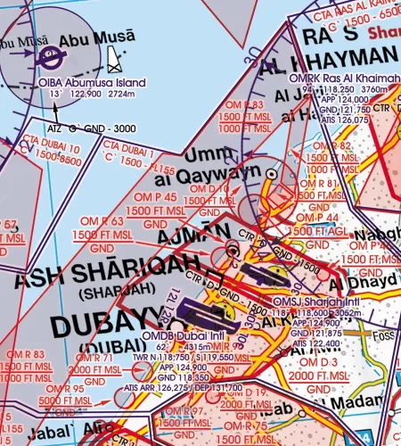 CTR Kontrollzone auf der 1000k ICAO Karte von UAE