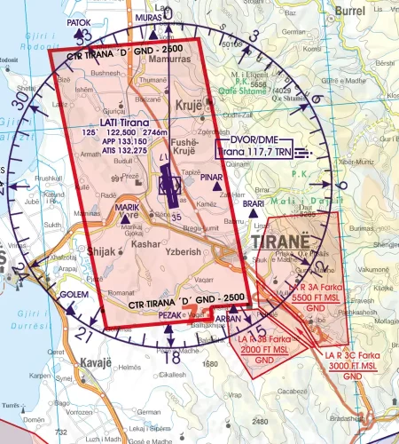 CTR Control Zone in Albania on the aeronautical chart in 500k