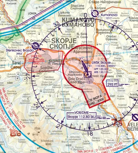 Restricted Area in North Macedonia on the 500k VFR Chart