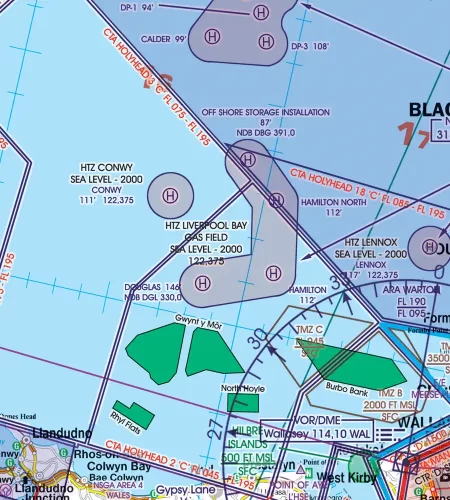 HTZ Heliports in 500k on the ICAO Chart of Great Britain