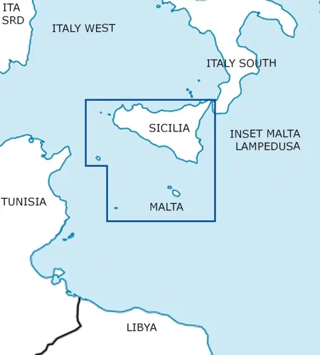 Blattschnitt von Sizilien und Malta auf der VFR Karte in 500k